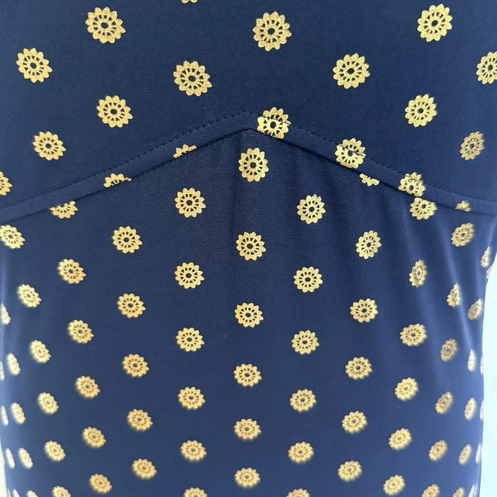 Michael Michael Kors Navy Gold Metallic Medallion Print Maxi Dress Womens M